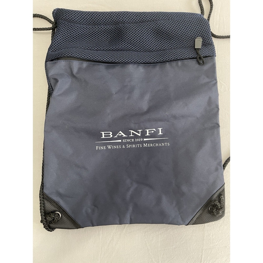 Port Authority Banfi Wine Spirits Navy Blue Drawstring Cinch Backpack Mesh Bag